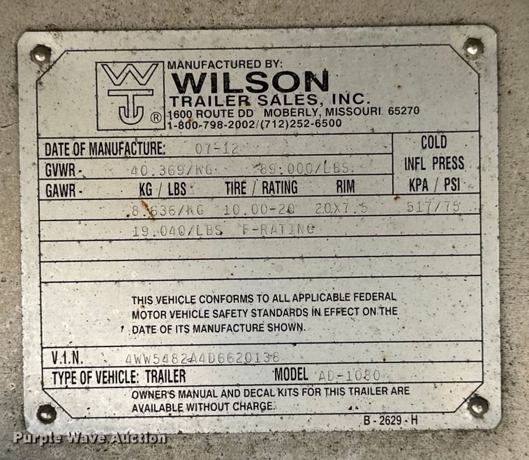 image for item MU9784 2013 Wilson AD-1080 drop deck equipment trailer