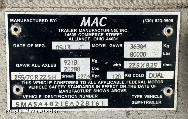 image for item MU9785 2014 MAC drop deck equipment trailer