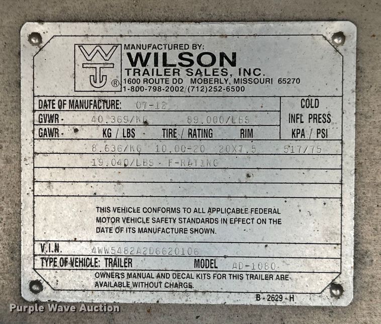 image for item MU9786 2013 Wilson AD-1080 drop deck equipment trailer