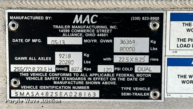 image for item MU9787 2014 MAC drop deck equipment trailer