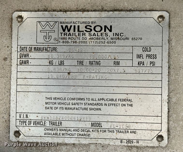 image for item MU9788 2013 Wilson AD-1080 drop deck equipment trailer