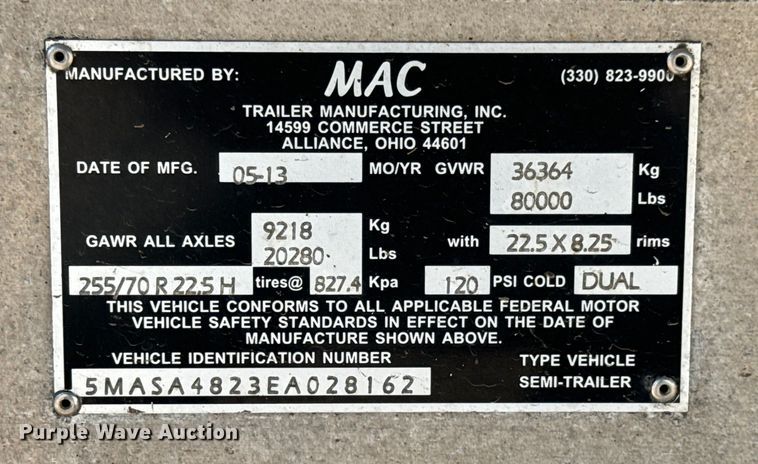 image for item MU9789 2014 MAC drop deck equipment trailer