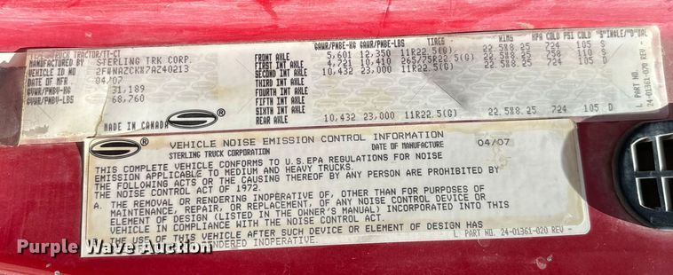 image for item MU9836 2007 Sterling  L-Line rollback truck