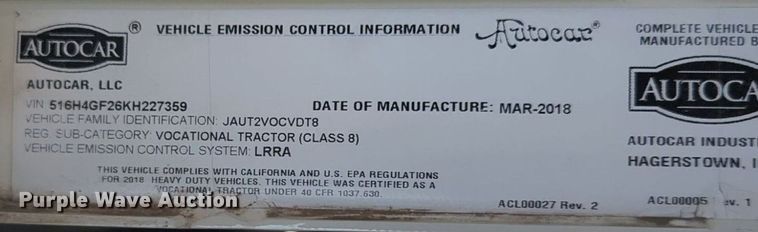 image for item NG9921 2019 Autocar XSPotter yard truck