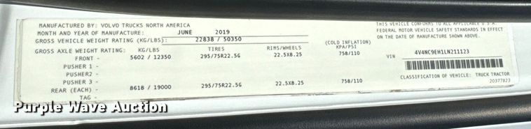 image for item NL9947 2020 Volvo  VNL64T semi truck