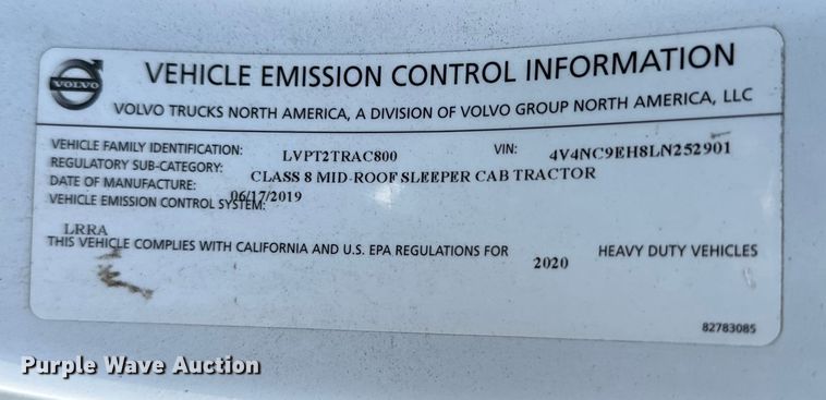 image for item NL9948 2020 Volvo  VNL semi truck