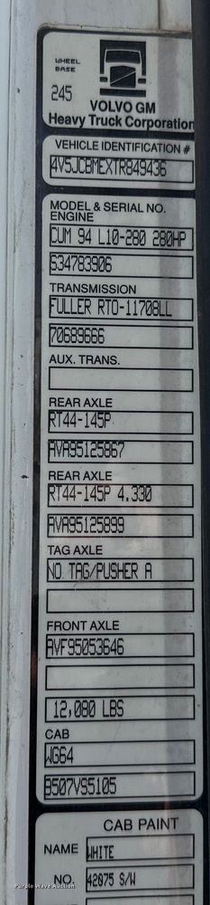 image for item NR9980 1996 Volvo  WGM roll-off container truck