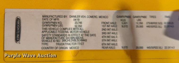 image for item NW9520 2020 Freightliner  Cascadia 126 semi truck