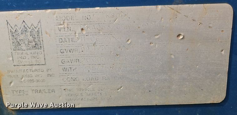 image for item OK9970 2015 Trail King TK80HT drop deck hydratail equipment trailer