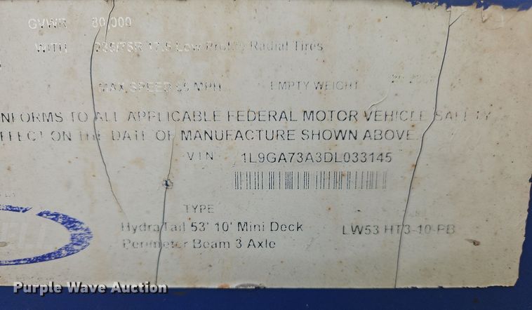 image for item OK9976 2013 Ledwell LW53HT3 drop deck hydratail equipment trailer