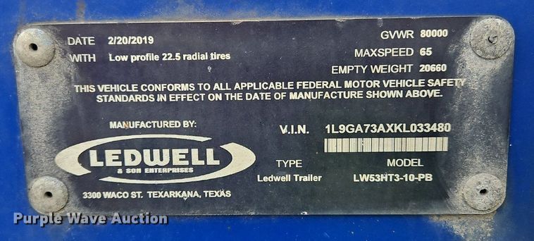 image for item OK9977 2019 Ledwell LW53HT3 drop deck hydratail equipment trailer