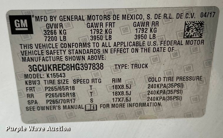 image for item DK6653 2017 Chevrolet Silverado 1500 LT Crew Cab pickup truck