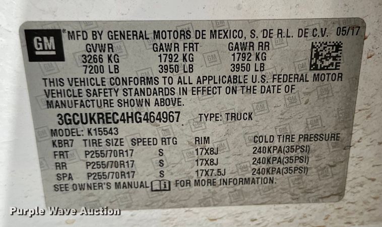 image for item DK6657 2017 Chevrolet Silverado 1500 LT Crew Cab pickup truck