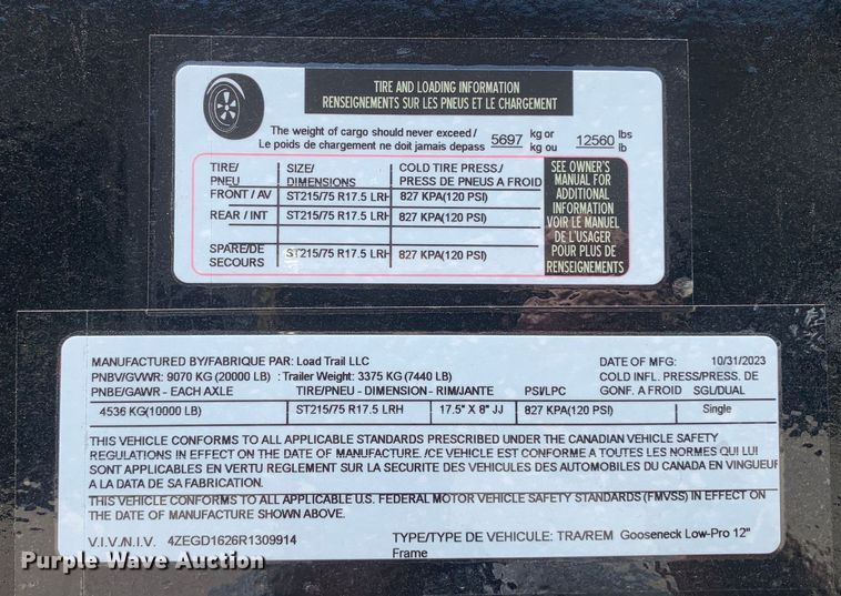 image for item DM7935 2024 Load Trail TRA/REM dump trailer