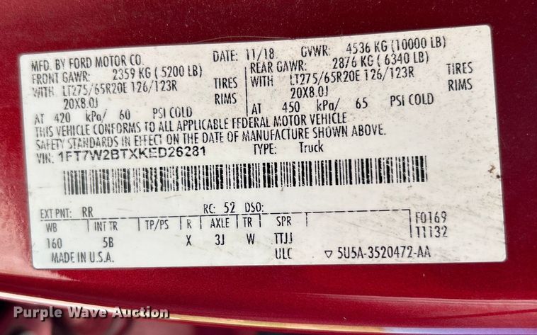 image for item DO6557 2019 Ford F250  Crew Cab pickup truck