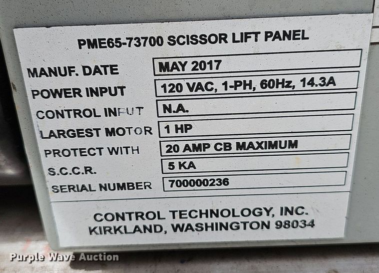 image for item DP0941 2017 Control Technology Inc PME65-73700 platform lift