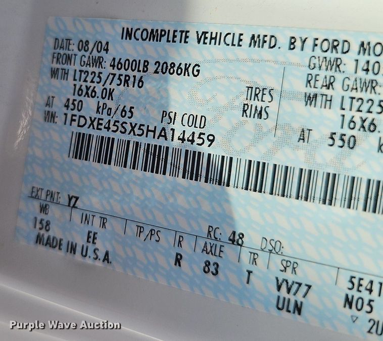 image for item DP0997 2005 Ford E450 Super Duty RV