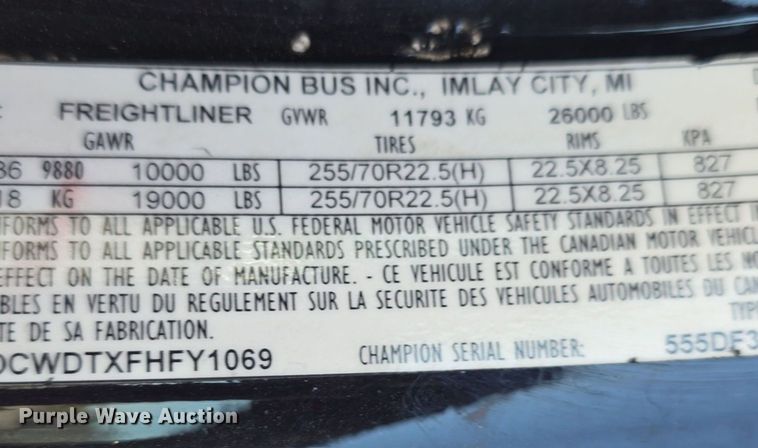 image for item DQ4385 2015 Freightliner  Business Class M2 shuttle bus