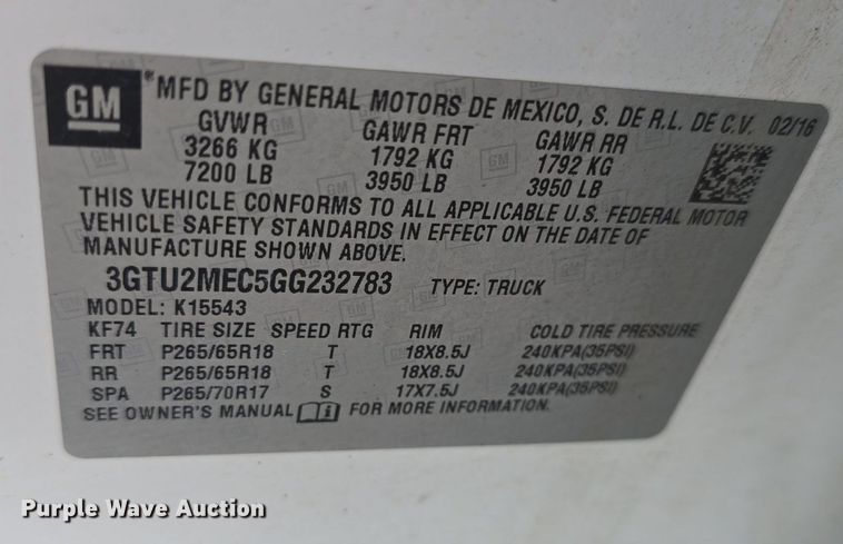 image for item DQ4392 2016 GMC Sierra 1500 Crew Cab pickup truck