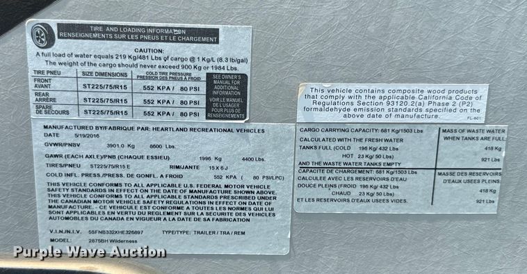 image for item DQ6812 2017 Heartland Wilderness 2875BH  camper