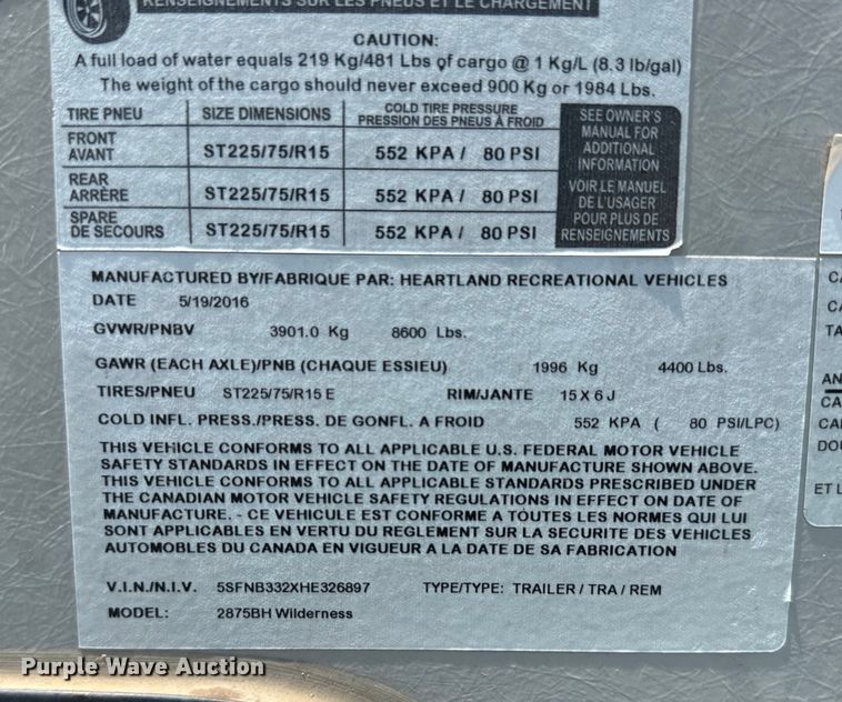 image for item DQ6812 2017 Heartland Wilderness 2875BH  camper