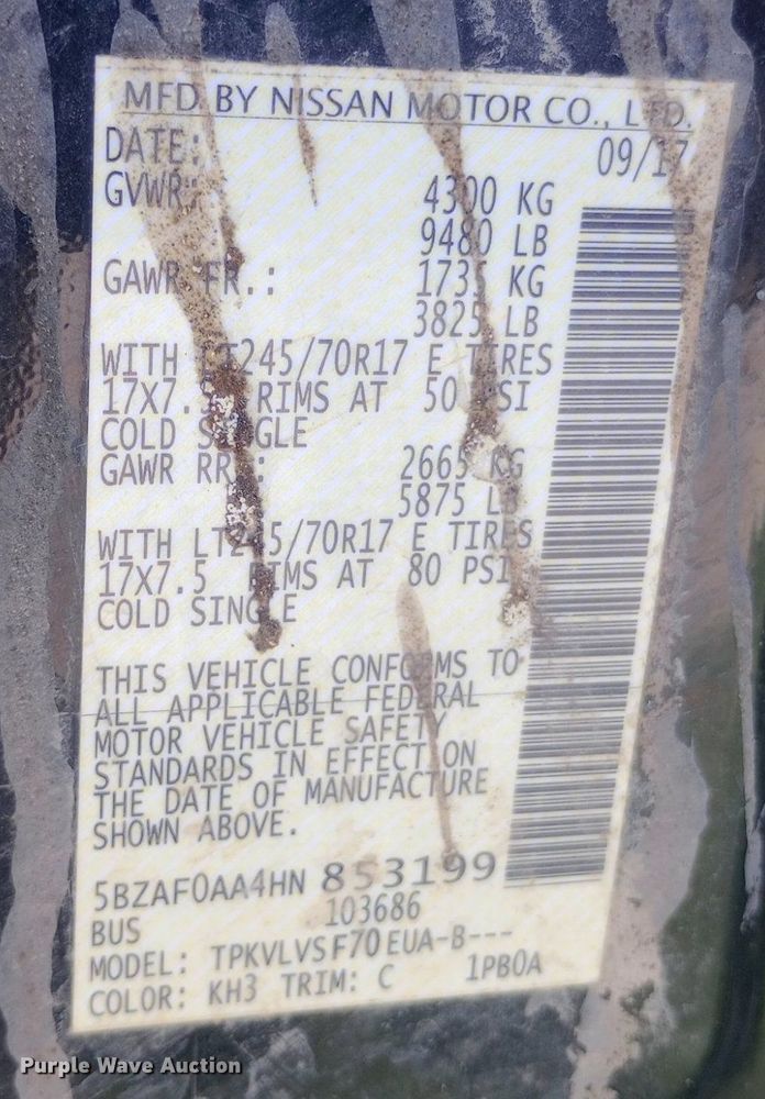 image for item DQ7165 2017 Nissan NV3500 van
