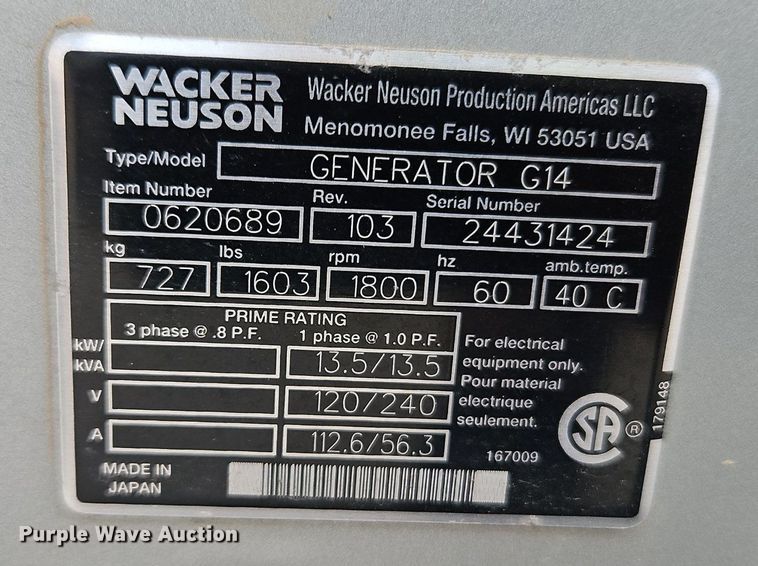 image for item DR8691 Wacker Neuson  G14 generator