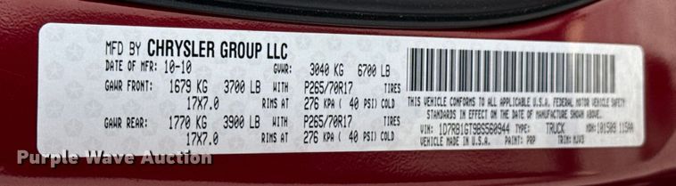 image for item DX0739 2011 Dodge Ram 1500 Quad Cab pickup truck