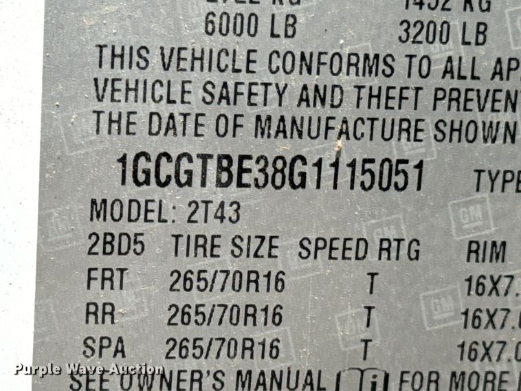 image for item DX0747 2016 Chevrolet Colorado Crew Cab pickup truck