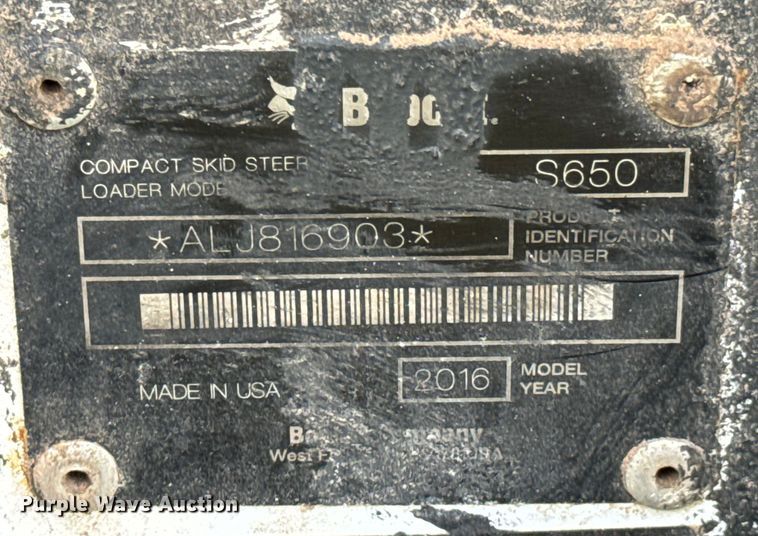 image for item DX0775 2016 Bobcat S650 skid steer loader