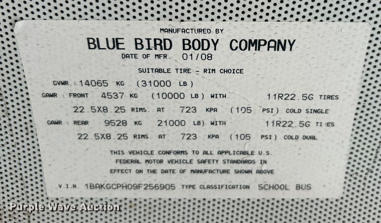 image for item EG0712 2009 Blue Bird Vision school bus