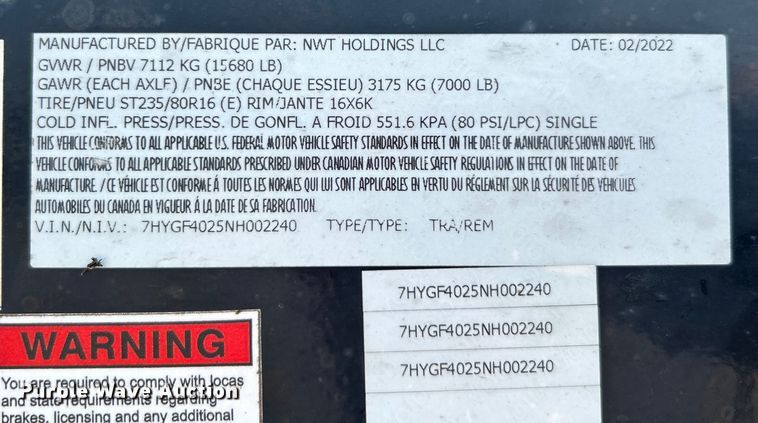 image for item EG0717 2022 Nationwide Trailers equipment trailer