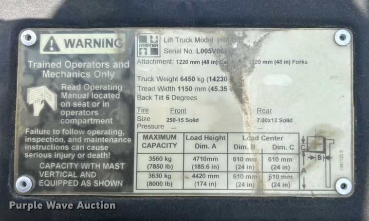 image for item EG0718 2005 Hyster 80 forklift