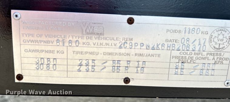 image for item EG0737 2017 YVES Chamberland, Inc. utility trailer