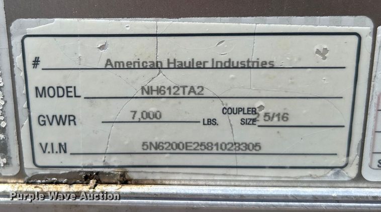 image for item EG0769 2008 American Hauler Indsutries NH612TA2 enclosed cargo trailer