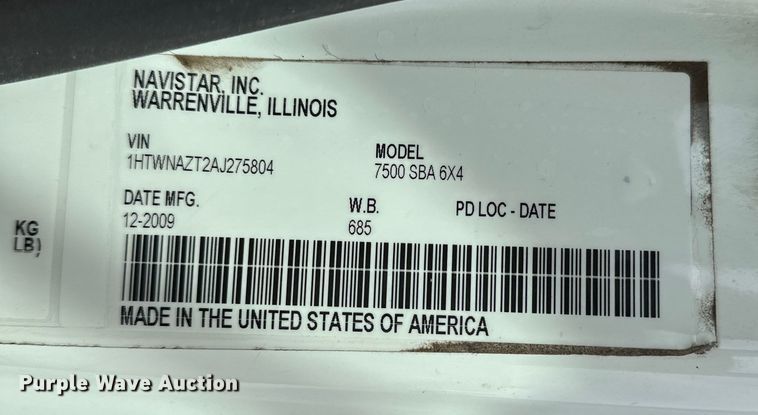 image for item EG1485 2010 International  7500 SBA box truck