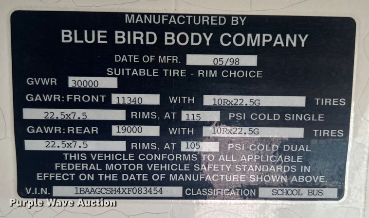 image for item EG1529 1999 Blue Bird TC2000 bus