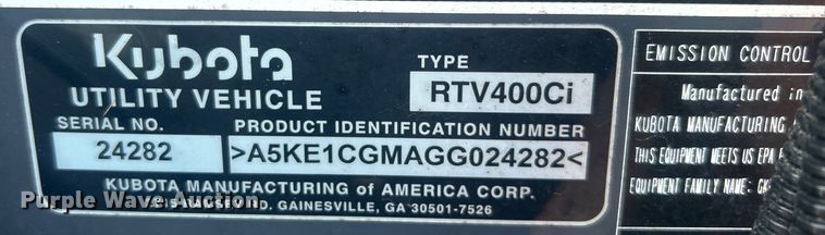 image for item EG1607 2017 Kubota RTV400Ci utility vehicle