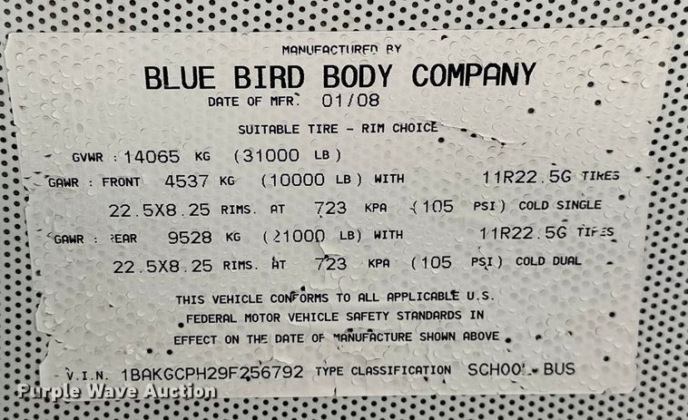 image for item EG1656 2009 Blue Bird  school bus