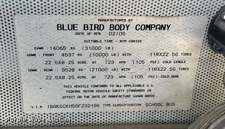 image for item EG1661 2006 Blue Bird Vision  school bus