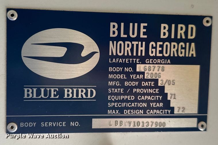 image for item EG1665 2006 Blue Bird  Vision  school bus