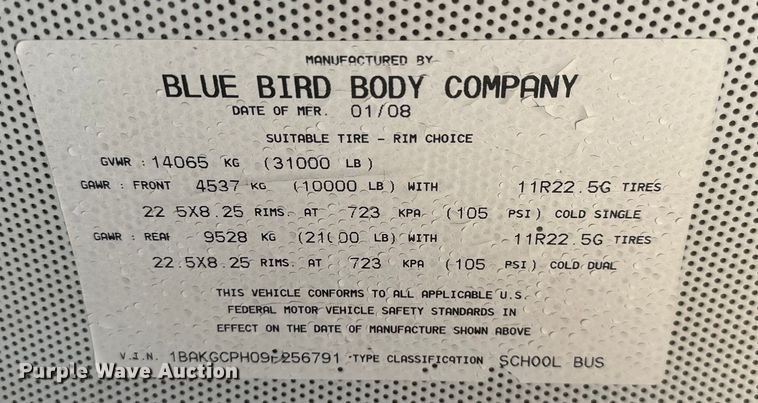 image for item EG1667 2009 Blue Bird  Vision school bus