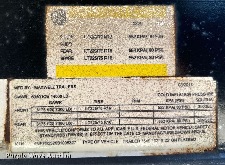 image for item EH6951 2011 Maxwell drop deck equipment trailer