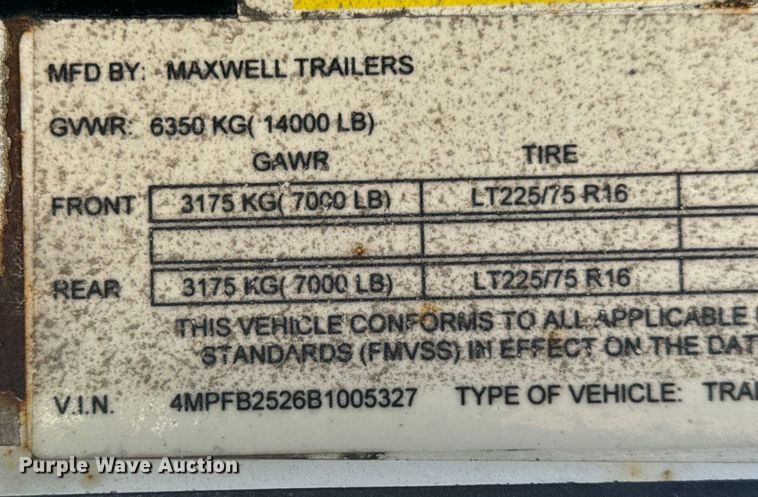 image for item EH6951 2011 Maxwell drop deck equipment trailer