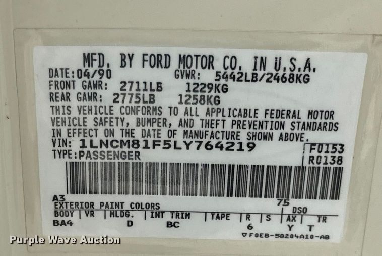 image for item EH6954 1990 Lincoln  Town Car 