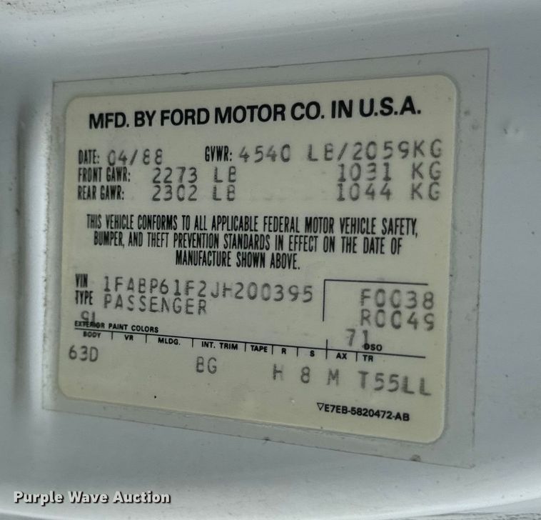 image for item EH6958 1988 Ford Thunderbird 