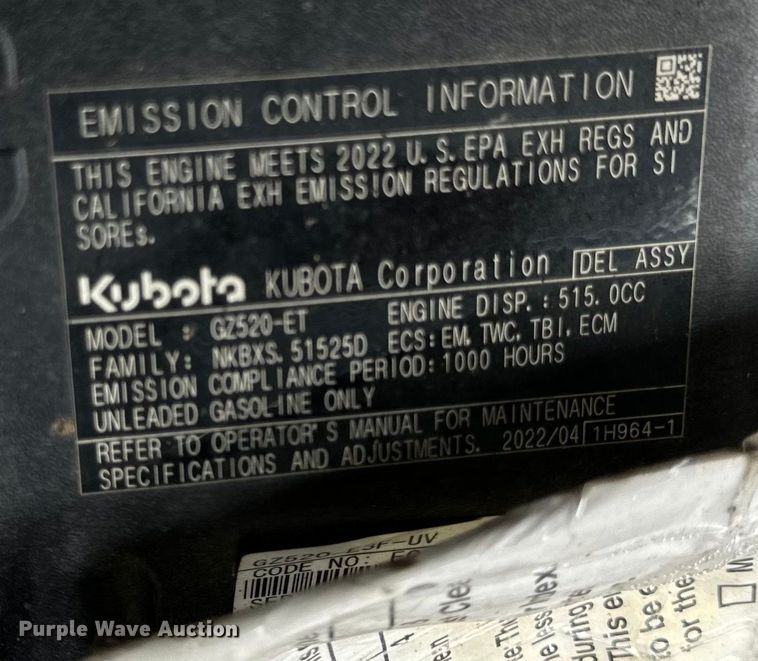 image for item EH6960 2022 Kubota  RTV520 utility vehicle