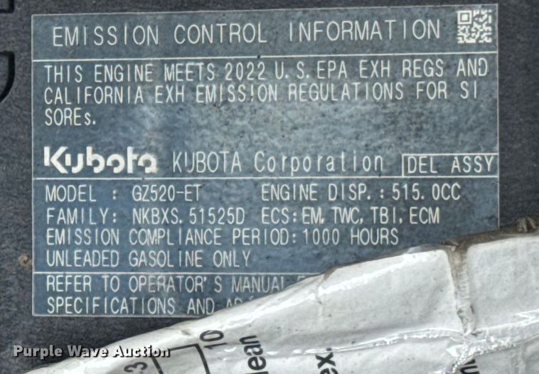 image for item EH6960 2022 Kubota  RTV520 utility vehicle