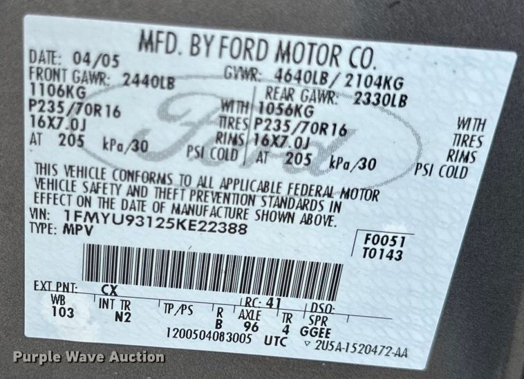 image for item EH6963 2005 Ford Escape XLT SUV