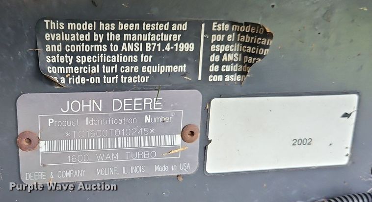 image for item EI3909 John Deere  1600 WAM Turbo lawn mower